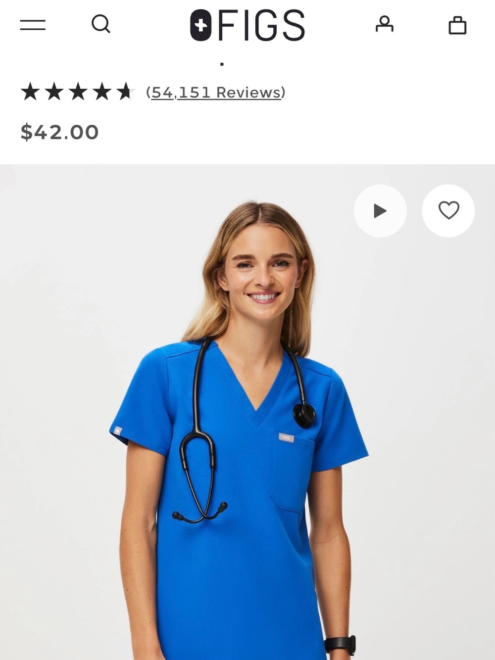 Figs V-Neck Scrub Top in Cobalt